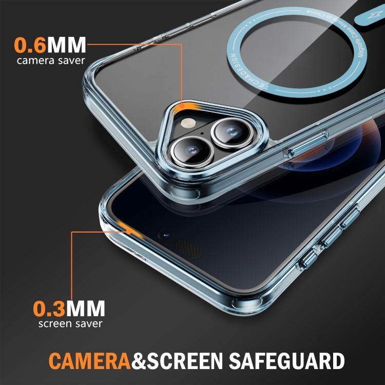 For iPhone 16 Airbag Magsafe PC Hybrid TPU Phone Case(Clear Blue) by buy2fix