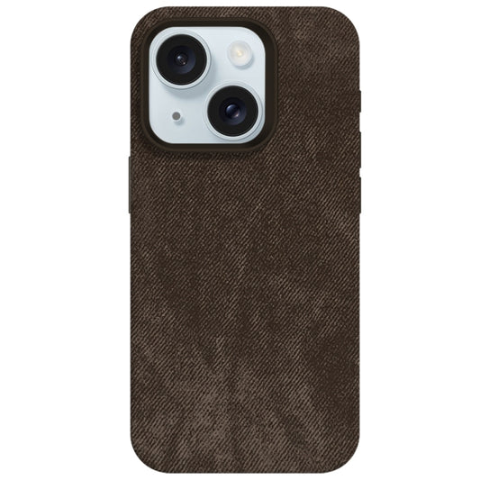 For iPhone 15 Skin Feel Denim Leather MagSafe Phone Case(Light Coffee) by buy2fix