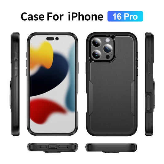 For iPhone 16 Pro Max Pioneer Armor Heavy Duty PC + TPU Phone Case(Black) by buy2fix