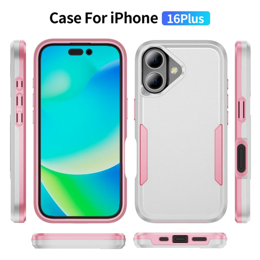 For iPhone 16 Plus Pioneer Armor Heavy Duty PC + TPU Phone Case(White+Pink) by buy2fix