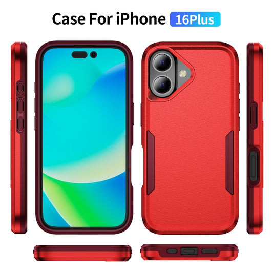 For iPhone 16 Plus Pioneer Armor Heavy Duty PC + TPU Phone Case(Red+Rose Red) by buy2fix