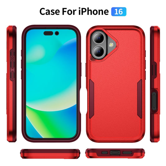 For iPhone 16 Pioneer Armor Heavy Duty PC + TPU Phone Case(Red+Rose Red) by buy2fix
