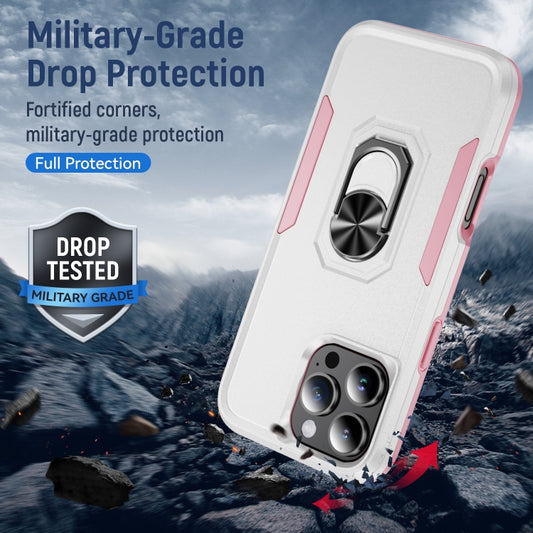 For iPhone 16 Pro Max Pioneer Armor Heavy Duty PC + TPU Phone Case with Holder(White+Pink) by buy2fix