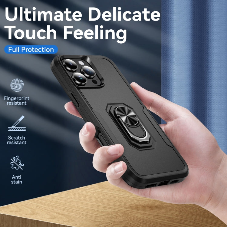 For iPhone 16 Pro Pioneer Armor Heavy Duty PC + TPU Phone Case with Holder(Black) by buy2fix