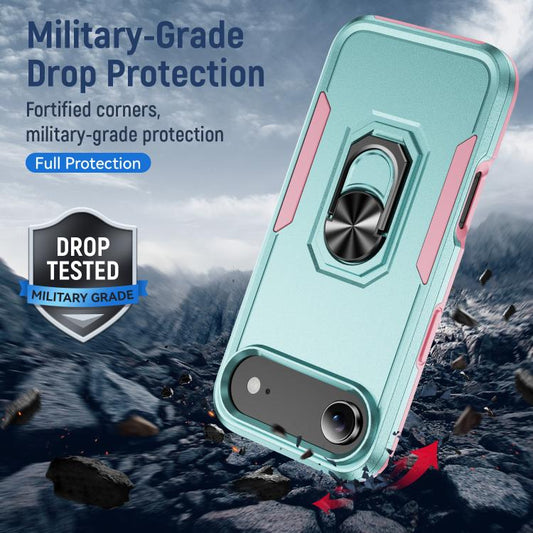 For iPhone Air Pioneer Armor Heavy Duty PC + TPU Phone Case with Holder(Green+Pink) - iPhone Air Cases by buy2fix | Online Shopping UK | buy2fix