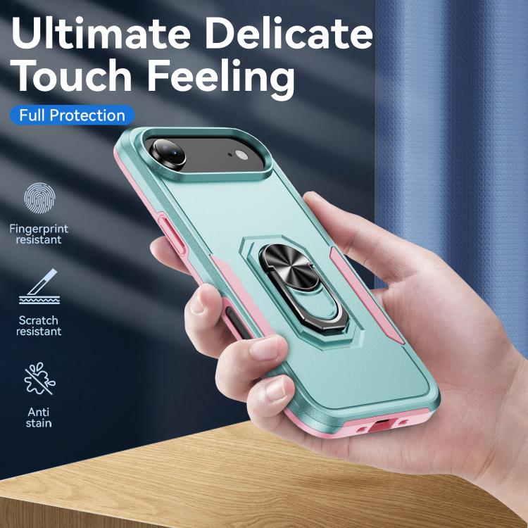 For iPhone Air Pioneer Armor Heavy Duty PC + TPU Phone Case with Holder(Green+Pink) - iPhone Air Cases by buy2fix | Online Shopping UK | buy2fix
