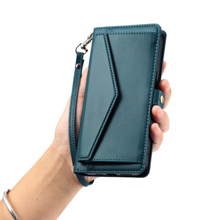 For iPhone 16 Plus Wallet Multi-card Slot Leather Phone Case with Lanyard(Green) by buy2fix
