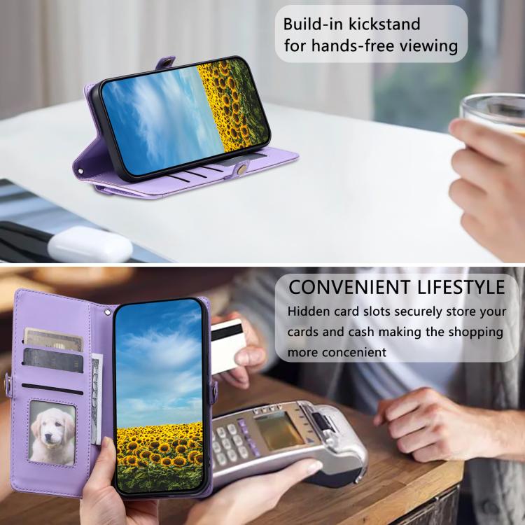 For iPhone 16e Wallet Multi-card Slot Leather Phone Case with Lanyard(Purple) - iPhone 16e Cases by buy2fix | Online Shopping UK | buy2fix