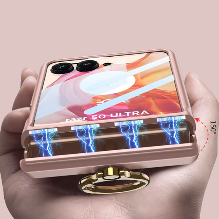 For Motorola Razr 50 GKK Integrated Magnetic Hinged Flip Case with Ring Holder(Pink) - Motorola Cases by GKK | Online Shopping UK | buy2fix