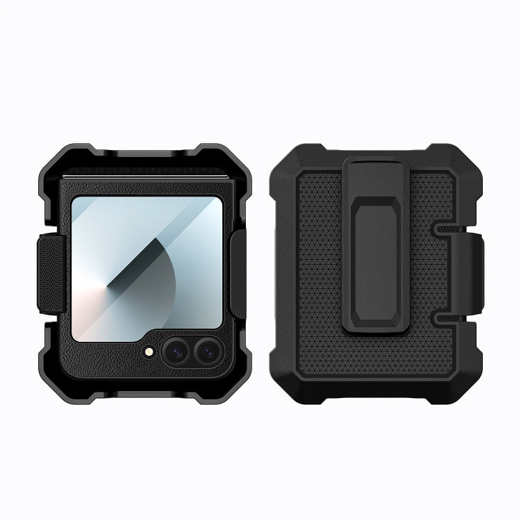 For Samsung Galaxy Z Flip6 PC Hybrid PU Leather Phone Case with Back Clip Holder(Black) - Galaxy Z Flip6 5G Cases by buy2fix | Online Shopping UK | buy2fix