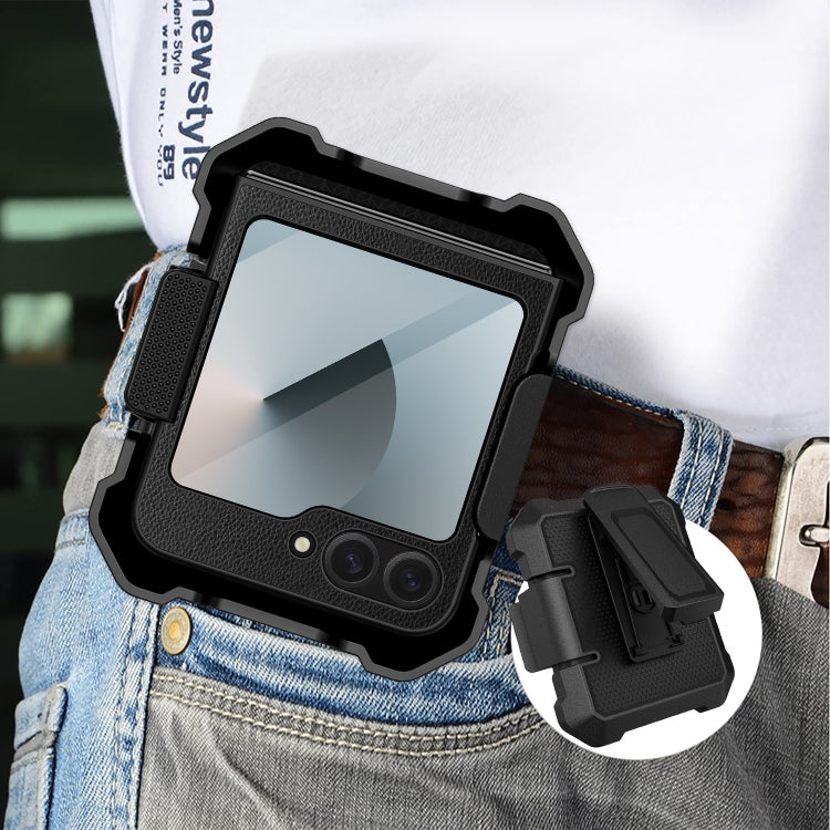 For Samsung Galaxy Z Flip6 PC Hybrid PU Leather Phone Case with Back Clip Holder(Brown) - Galaxy Z Flip6 5G Cases by buy2fix | Online Shopping UK | buy2fix
