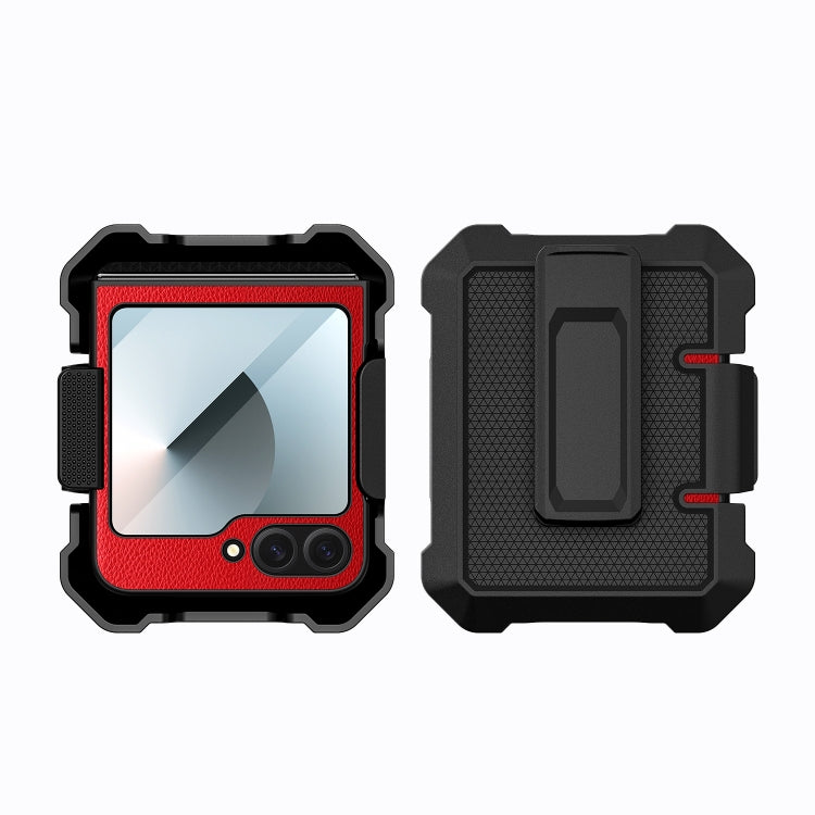 For Samsung Galaxy Z Flip6 PC Hybrid PU Leather Phone Case with Back Clip Holder(Red) - Galaxy Z Flip6 5G Cases by buy2fix | Online Shopping UK | buy2fix