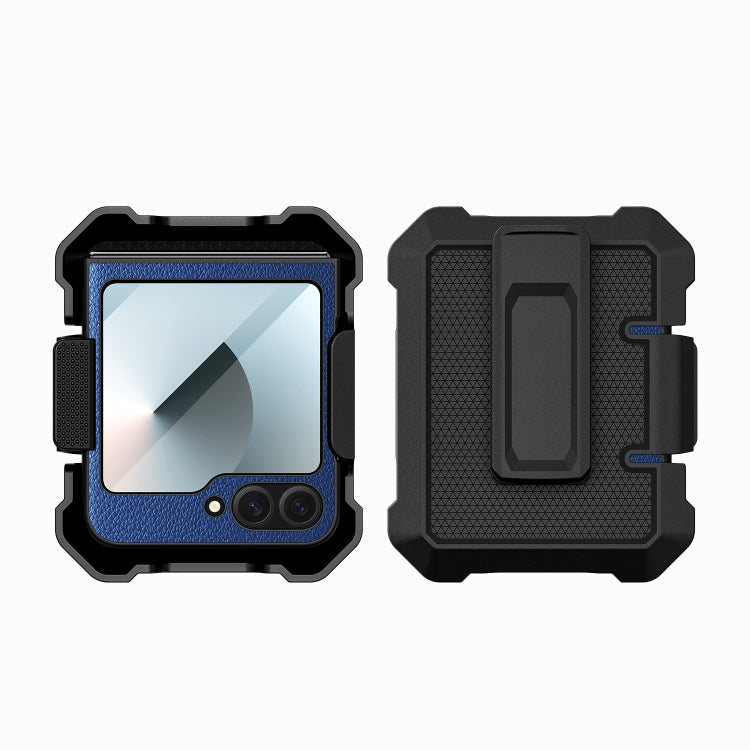 For Samsung Galaxy Z Flip6 PC Hybrid PU Leather Phone Case with Back Clip Holder(Blue) - Galaxy Z Flip6 5G Cases by buy2fix | Online Shopping UK | buy2fix