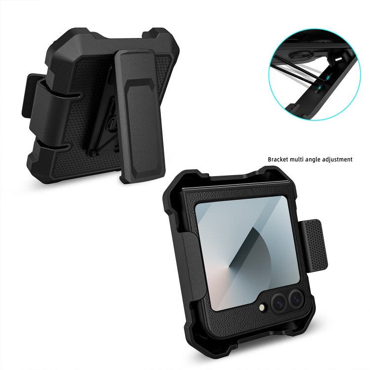 For Samsung Galaxy Z Flip6 PC Hybrid PU Leather Phone Case with Back Clip Holder(Blue) - Galaxy Z Flip6 5G Cases by buy2fix | Online Shopping UK | buy2fix