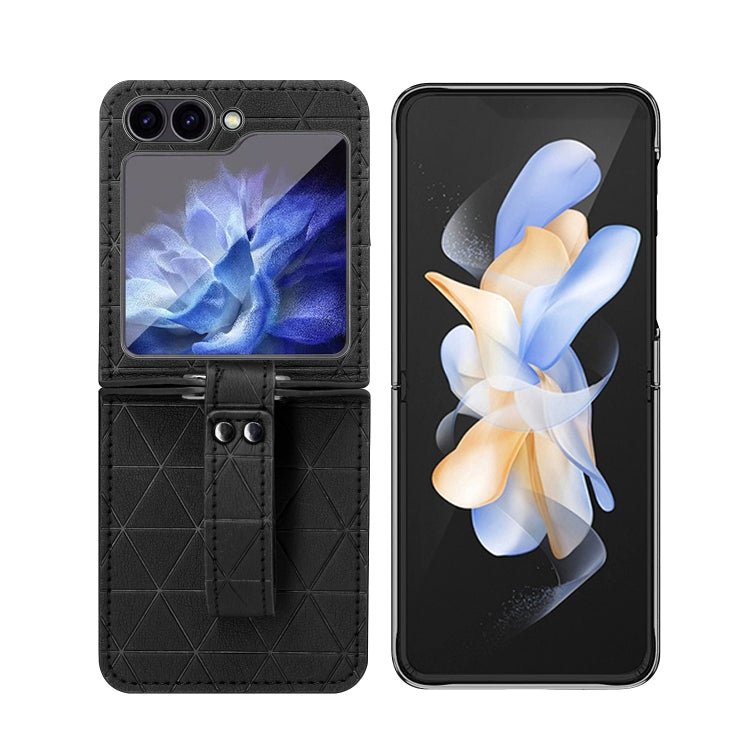 For Samsung Galaxy Z Flip6 / Flip7 FE Electroplating PC Hybrid PU Leather Phone Case with Wristband(Black) - Galaxy Z Flip6 5G Cases by buy2fix | Online Shopping UK | buy2fix