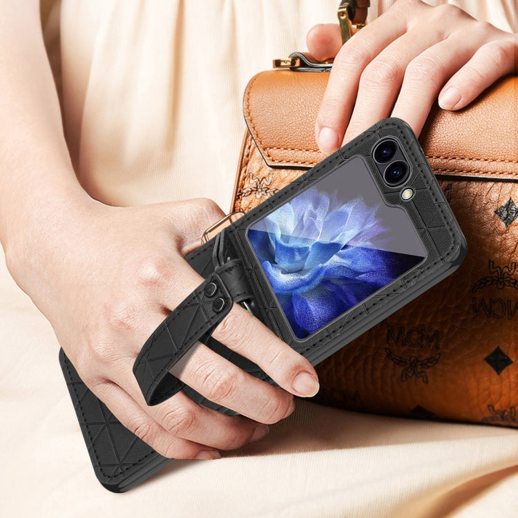 For Samsung Galaxy Z Flip6 / Flip7 FE Electroplating PC Hybrid PU Leather Phone Case with Wristband(Black) - Galaxy Z Flip6 5G Cases by buy2fix | Online Shopping UK | buy2fix