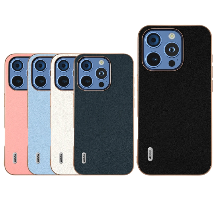 For iPhone 16 Pro ABEEL Electroplating Frame Genuine Leather Wave Phone Case(Black) - iPhone 16 Pro Cases by buy2fix | Online Shopping UK | buy2fix