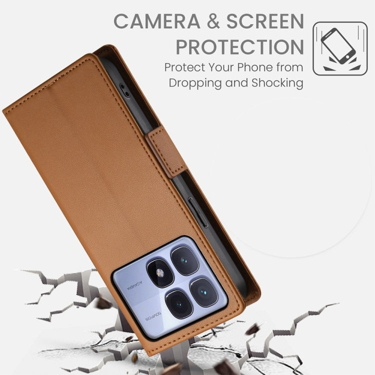 For Redmi K70 Ultra Side Buckle Magnetic Frosted Leather Phone Case(Brown) by buy2fix