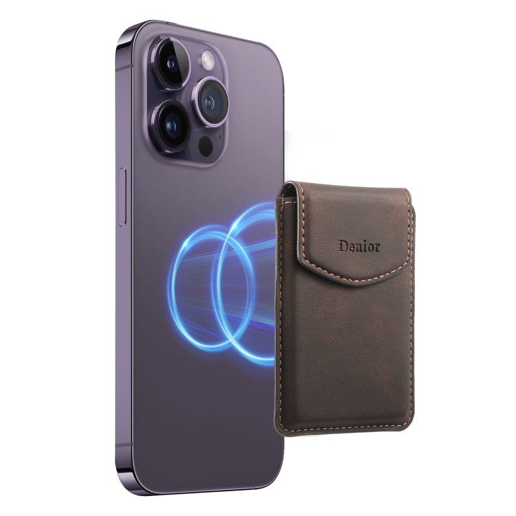 Denior V12 MagSafe Magnetic Phone PU Card Sleeve(Brown) - Adhesive Card Holders by Denior | Online Shopping UK | buy2fix