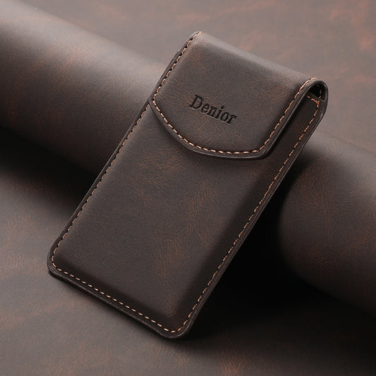 Denior V12 MagSafe Magnetic Phone PU Card Sleeve(Brown) - Adhesive Card Holders by Denior | Online Shopping UK | buy2fix