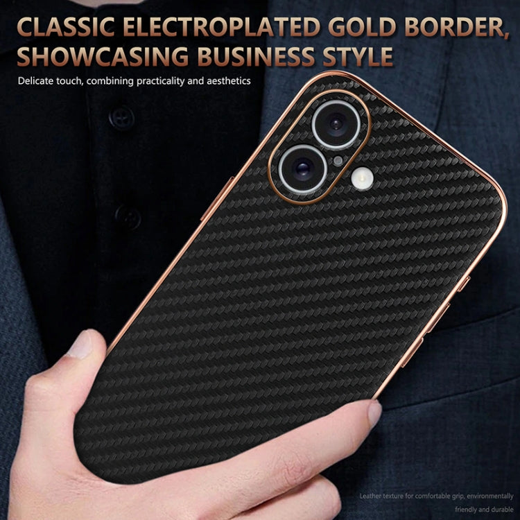 For iPhone 16 AZNS Electroplated Edge Carbon Fiber Texture Phone Case(Black) by AZNS