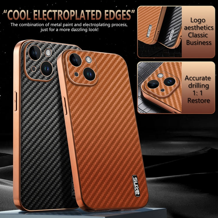 For iPhone 14 AZNS Electroplated Edge Carbon Fiber Texture Phone Case(Black) - iPhone 14 Cases by AZNS | Online Shopping UK | buy2fix