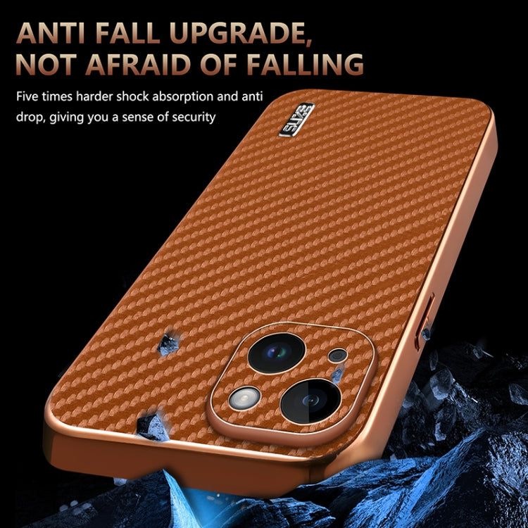 For iPhone 14 AZNS Electroplated Edge Carbon Fiber Texture Phone Case(Black) - iPhone 14 Cases by AZNS | Online Shopping UK | buy2fix