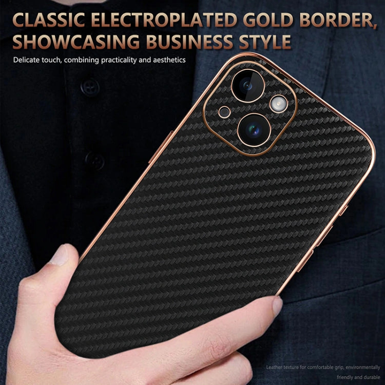 For iPhone 14 AZNS Electroplated Edge Carbon Fiber Texture Phone Case(Black) - iPhone 14 Cases by AZNS | Online Shopping UK | buy2fix