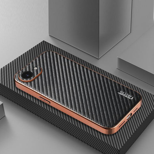 For iPhone 16e AZNS Electroplated Edge Carbon Fiber Texture Phone Case(Black) - iPhone 16e Cases by AZNS | Online Shopping UK | buy2fix