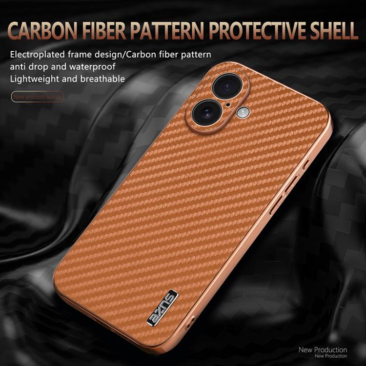 For iPhone 17 AZNS Electroplated Edge Carbon Fiber Texture Phone Case(Brown) - iPhone 17 Cases by AZNS | Online Shopping UK | buy2fix