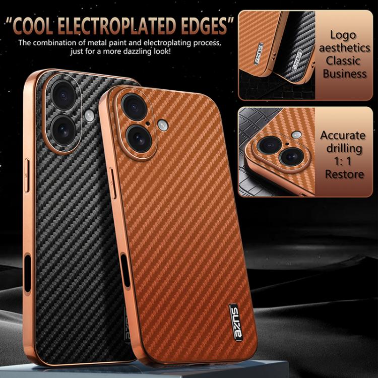 For iPhone 17 AZNS Electroplated Edge Carbon Fiber Texture Phone Case(Blue) - iPhone 17 Cases by AZNS | Online Shopping UK | buy2fix