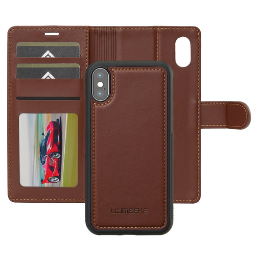 For iPhone XR LC.IMEEKE L2 Series Detachable Magsafe PU Phone Case with Lanyard(Brown) by LC.IMEEKE
