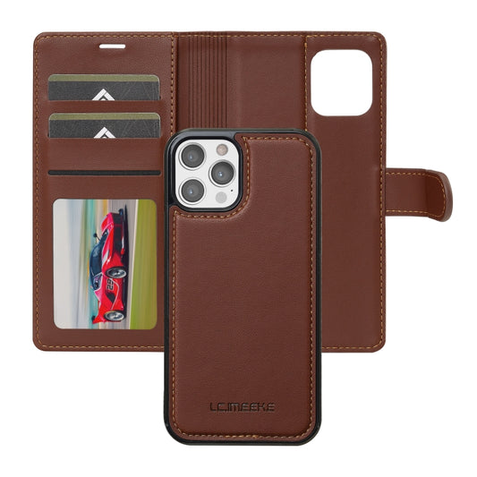 For iPhone 12 / 12 Pro LC.IMEEKE L2 Series Detachable Magsafe PU Phone Case with Lanyard(Brown) by LC.IMEEKE