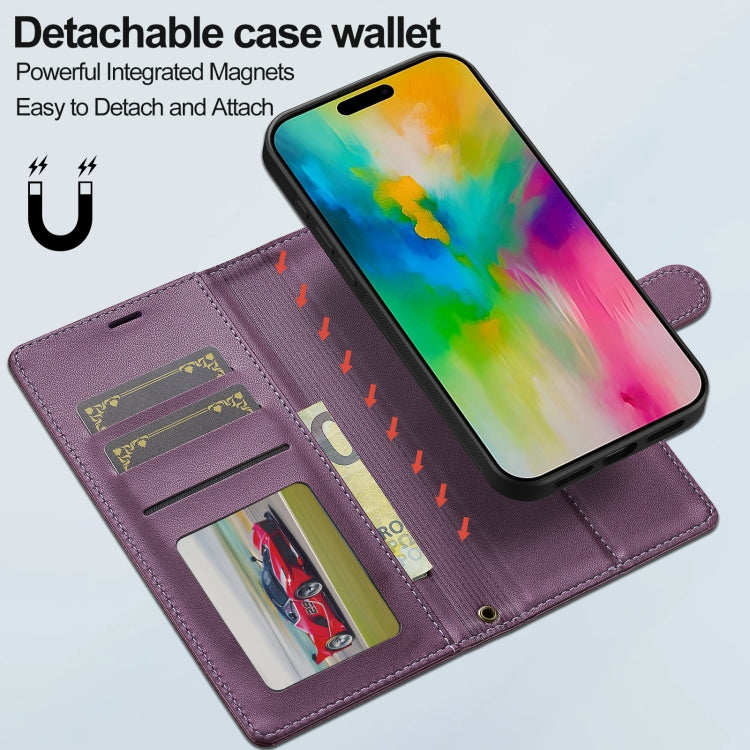 For iPhone 16 Pro LC.IMEEKE L2 Series Detachable Magsafe PU Phone Case with Lanyard(Purple) by LC.IMEEKE