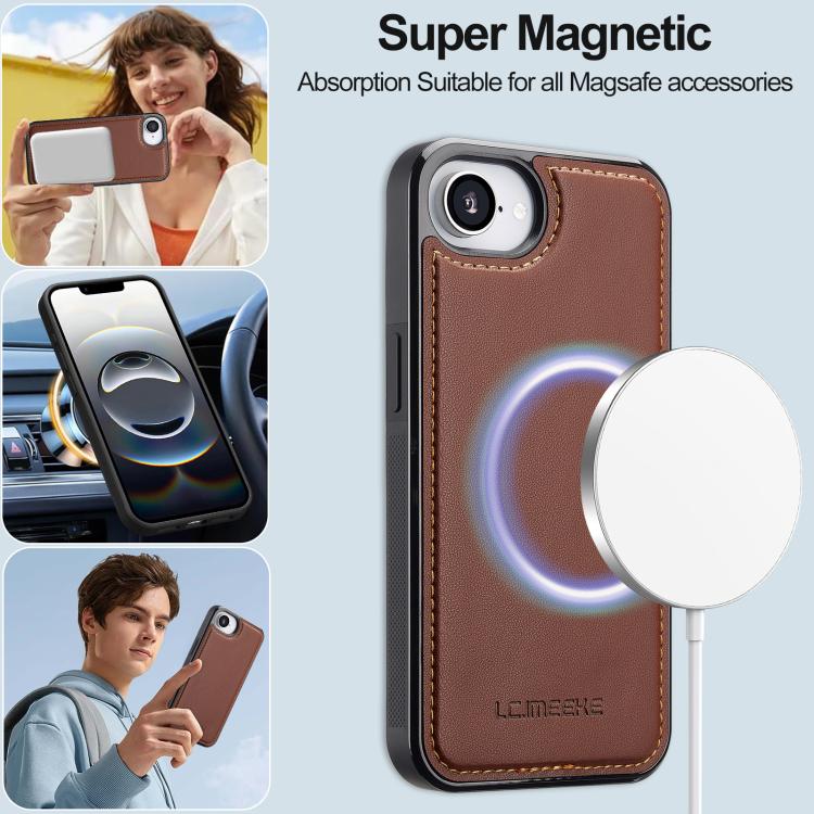 For iPhone 16e LC.IMEEKE L2 Series Detachable Magsafe PU Phone Case with Lanyard(Brown) - iPhone 16e Cases by LC.IMEEKE | Online Shopping UK | buy2fix