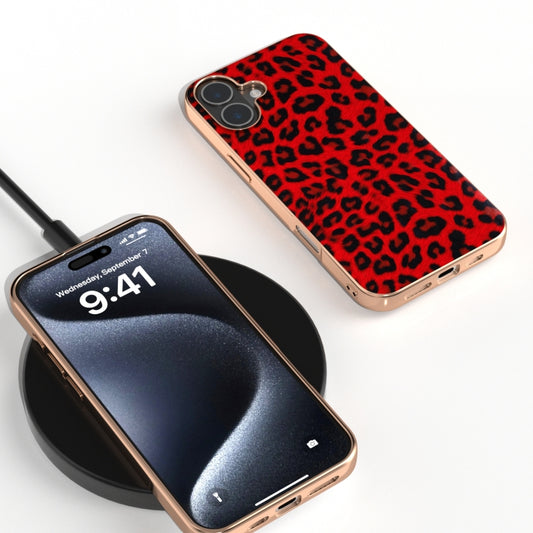 For iPhone 16 Plus Nano Plating Leopard Print Phone Case(Red) by buy2fix