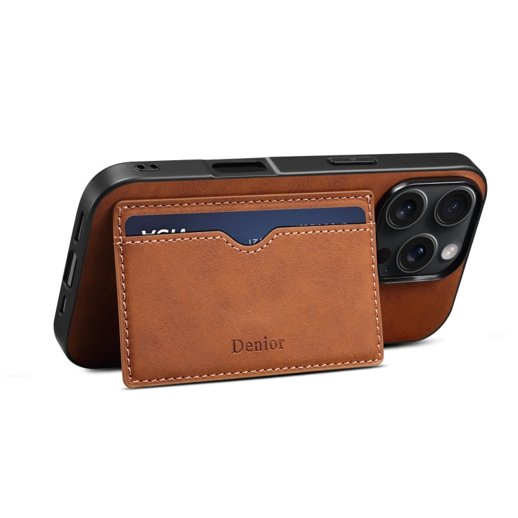 For iPhone 16 Pro Denior D08 PU Single Card Slot Holder Phone Case(Brown) by Denior