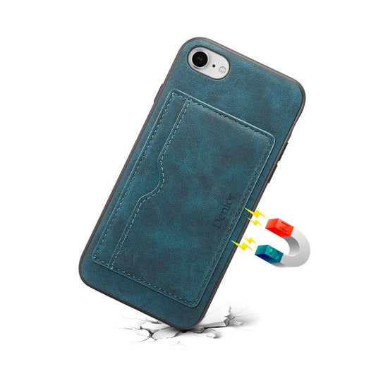 For iPhone 16e Denior D08 PU Single Card Slot Holder Phone Case(Blue) - iPhone 16e Cases by Denior | Online Shopping UK | buy2fix