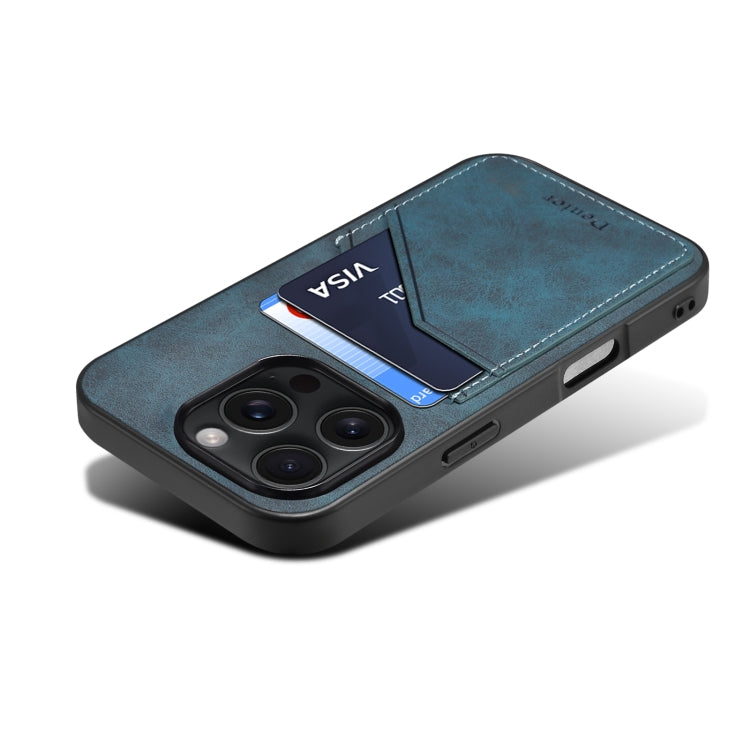 For iPhone 16 Plus Denior D09 PU Dual Card Slot Back Cover Phone Case(Blue) by Denior