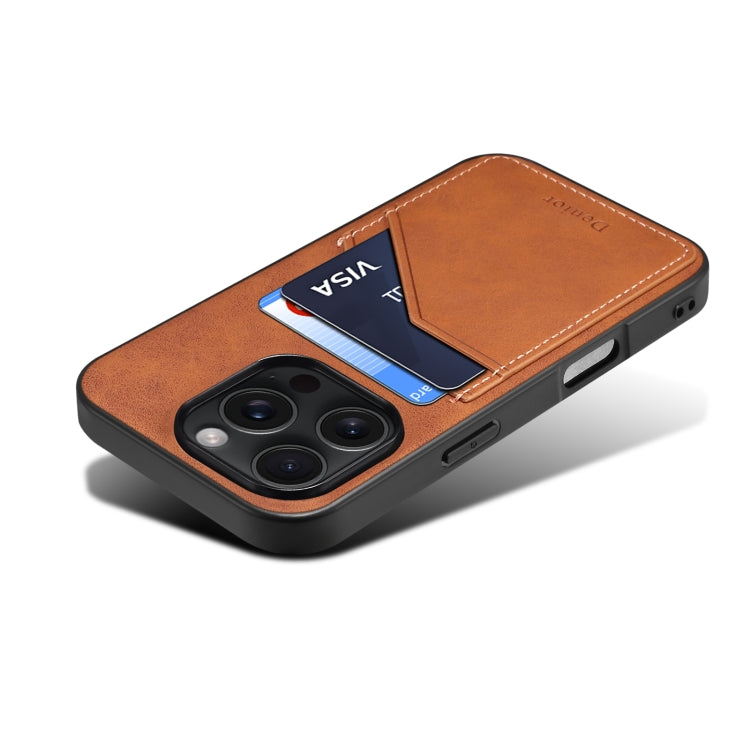 For iPhone 16 Pro Max Denior D09 PU Dual Card Slot Back Cover Phone Case(Brown) by Denior