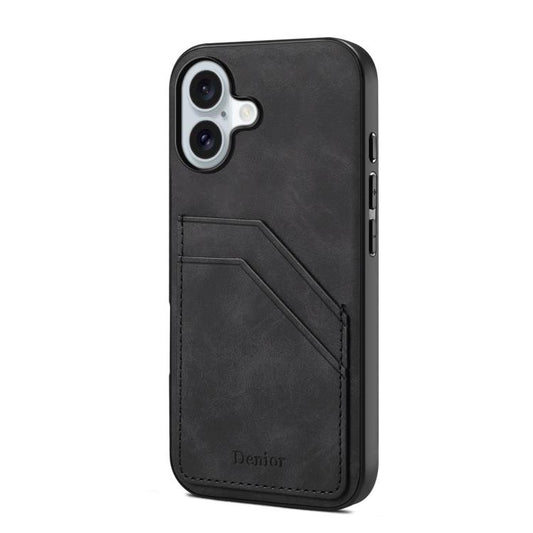 For iPhone 17 Denior D09 PU Dual Card Slot Back Cover Phone Case(Black) - iPhone 17 Cases by Denior | Online Shopping UK | buy2fix