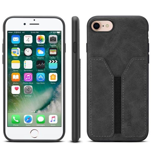 For iPhone 16e Denior D07 DV Elastic Card Slot PU Back Cover Phone Case(Black) - iPhone 16e Cases by Denior | Online Shopping UK | buy2fix