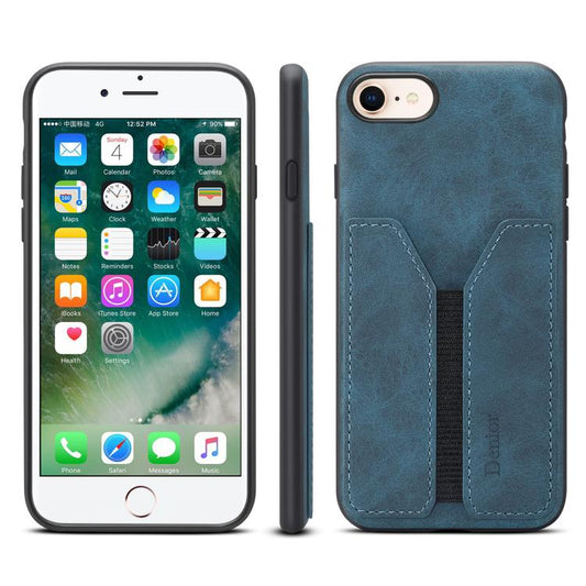 For iPhone 16e Denior D07 DV Elastic Card Slot PU Back Cover Phone Case(Blue) - iPhone 16e Cases by Denior | Online Shopping UK | buy2fix