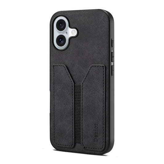 For iPhone 17 Denior D07 DV Elastic Card Slot PU Back Cover Phone Case(Black) - iPhone 17 Cases by Denior | Online Shopping UK | buy2fix