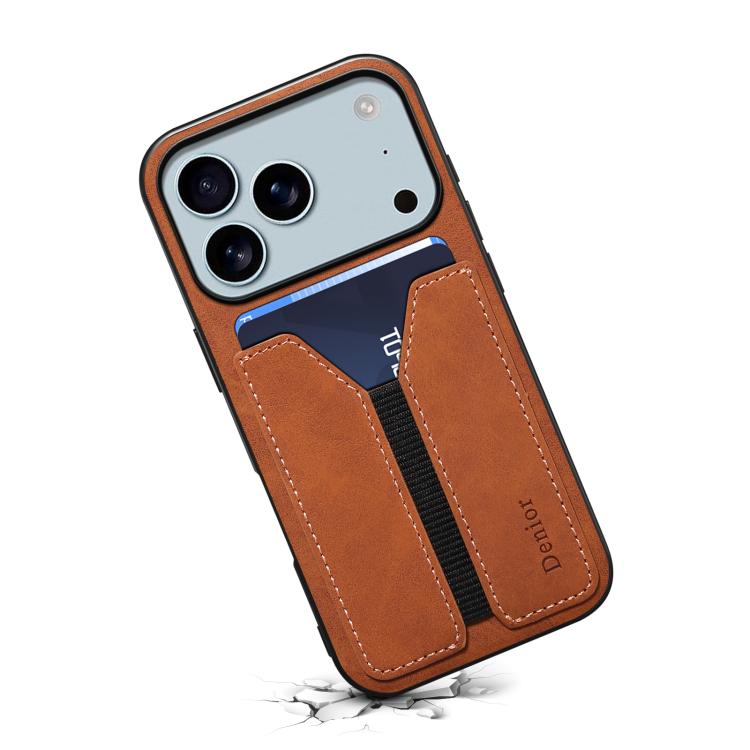 For iPhone 17 Pro Denior D07 DV Elastic Card Slot PU Back Cover Phone Case(Brown) - iPhone 17 Pro Cases by Denior | Online Shopping UK | buy2fix