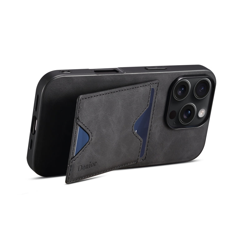For iPhone 16 Pro Max Denior D06 PU Back Cover Card Slot Holder Phone Case(Black) by Denior