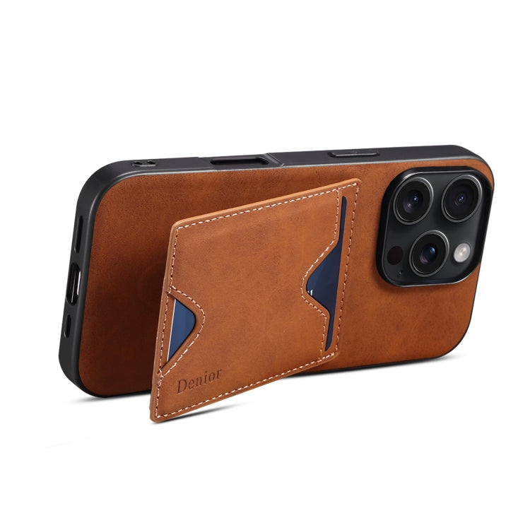 For iPhone 16 Pro Max Denior D06 PU Back Cover Card Slot Holder Phone Case(Brown) by Denior