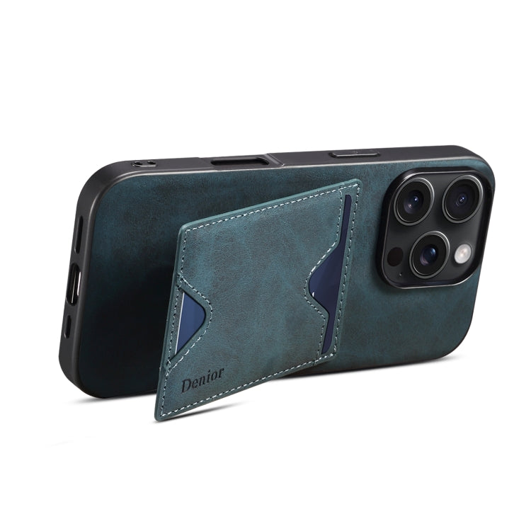 For iPhone 16 Pro Max Denior D06 PU Back Cover Card Slot Holder Phone Case(Blue) by Denior