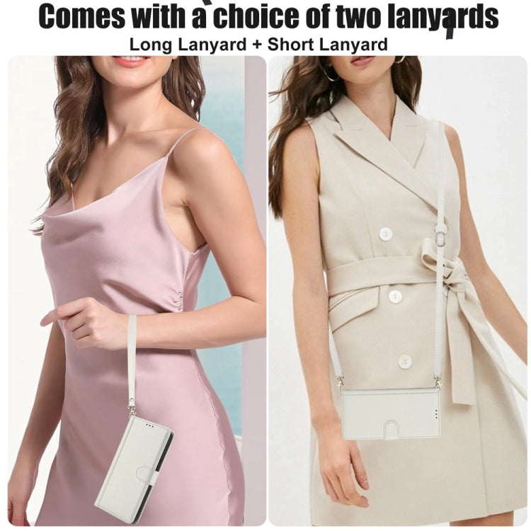 For iPhone 16 Pro Max Skin Feel Pure Color Card Slots Leather Phone Case with Dual Lanyard(White) by buy2fix