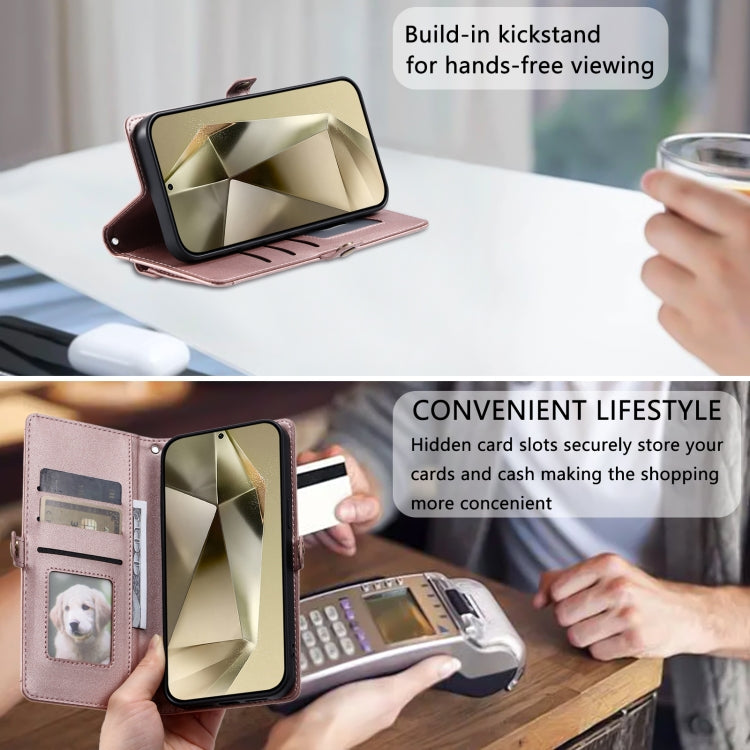 For Samsung Galaxy S25 5G Wallet Multi-card Slot Leather Phone Case with Lanyard(Rose Gold) by buy2fix
